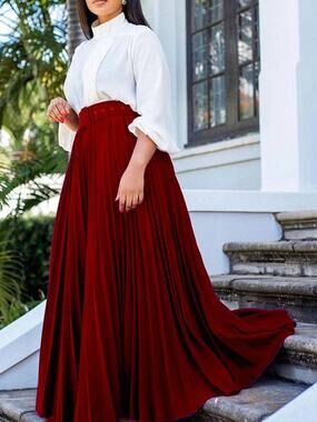 Belted Pleated A-Line Midi Skirt - Solid Color Everyday Skirt